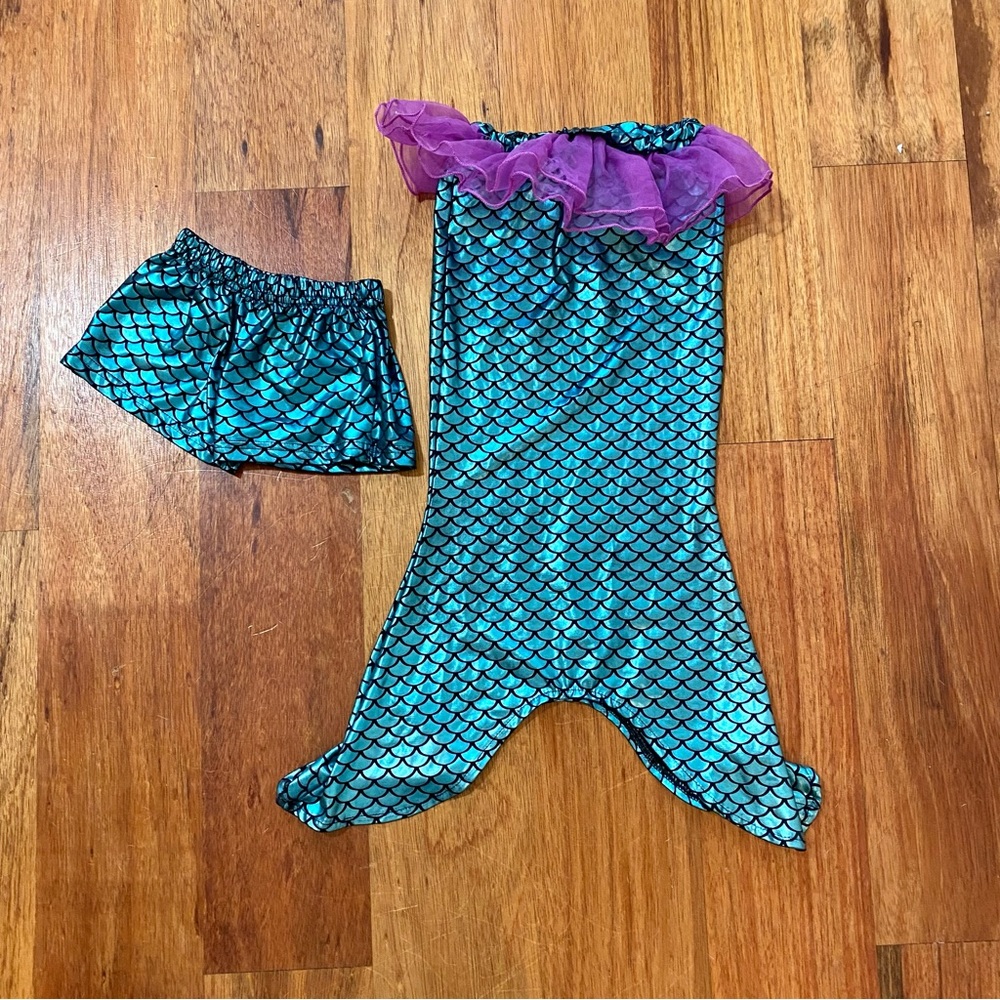 Kids Mermaid Costume Play Set Strapless Dress with Shorts extra Small